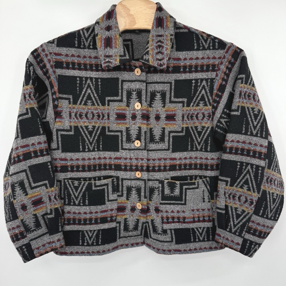Gigio USA Jacket Womens S Black Multi Southwestern Geometric TC2704 Button Up
